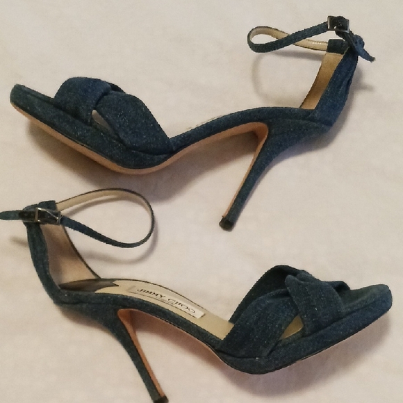 Authentic Jimmy Choo Dark Blue Ankle Strap Heels - Picture 4 of 7